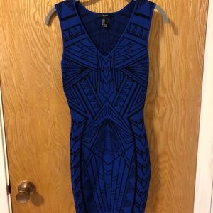 Black and Cobalt Blue Geometric Bodycon Dress S
